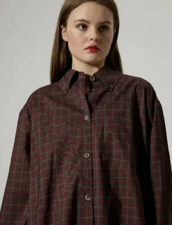 Brixtol Textiles Rhona Off White - Långärmade BURGUNDY FLUID CHECK Hot