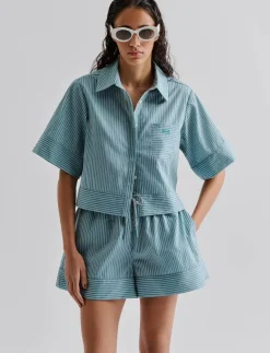 Malina Selene Cropped shirt - Kortärmade skjortor AQUA STRIPE Sale