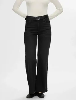 SLFALICE HW WIDE LONG BLACK JEANS NOOS - Vida byxor|Selected Sale