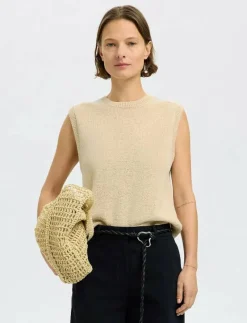 Selected SLFALMA SL KNIT VEST - Stickade västar BIRCH Outlet