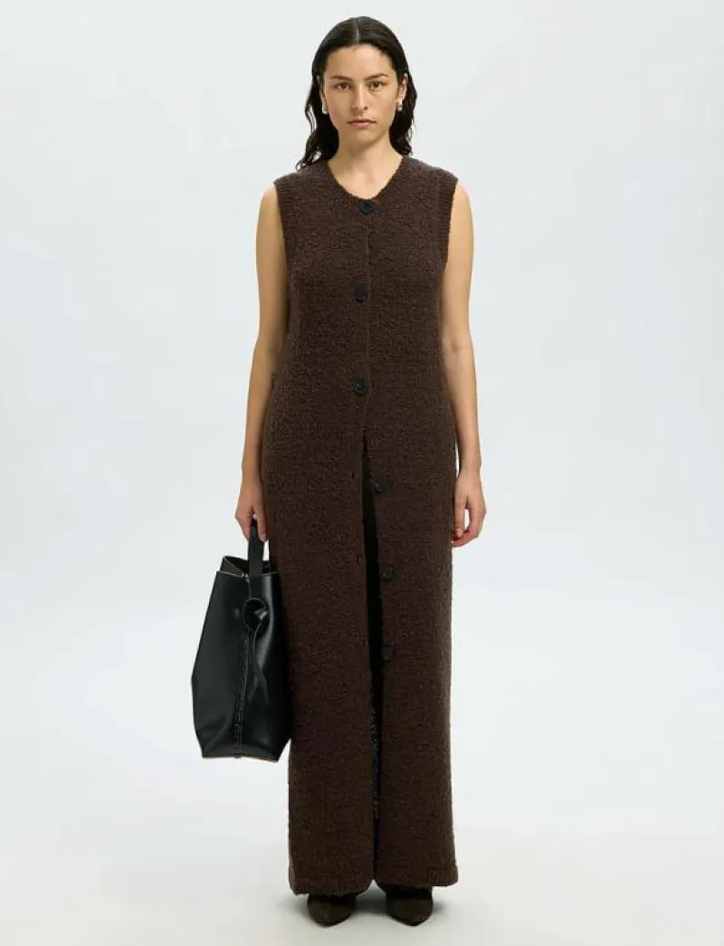 Selected SLFLELOU SL KNIT CARDIGAN DRESS - Stickade västar DELICIOSO Outlet