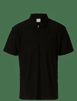 Selected SLHRELAX-PLISSE HALF ZIP SS POLO EX - Kortärmade pikéer BLACK Outlet