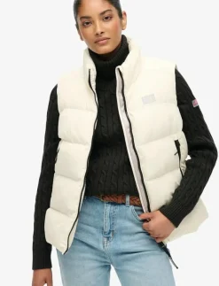 Superdry SPORTS PUFFER GILET - Vadderade västar OFF WHITE