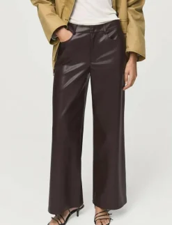 Straight-leg faux-leather trousers - Skinnbyxor|Mango Clearance