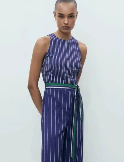 Striped jumpsuit with belt - Jumpsuits|Mango Best