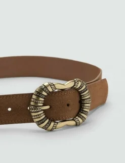 Suede leather belt with engraved buckle - Skärp|Mango New