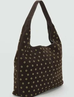 Suede shopper bag with eyelets - Shoppers|Mango Clearance