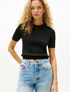 Tommy Jeans TJW ESSENTIAL SS SWEATER - Crop tops BLACK Clearance