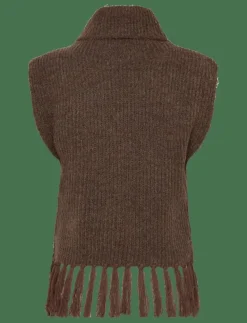 Vila VIZARIAH HIGH NECK PONCHO/KA - Stickade västar CHOCOLATE BROWN Hot