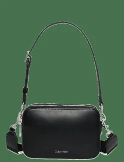 Calvin Klein WEBBING DOUBLE STRAP CAMERA BAG - Crossbody Bags BLACK / SHINY NICKEL Hot