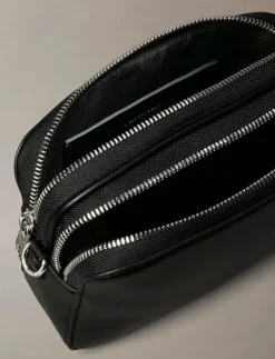 Calvin Klein WEBBING DOUBLE STRAP CAMERA BAG - Crossbody Bags BLACK / SHINY NICKEL Hot